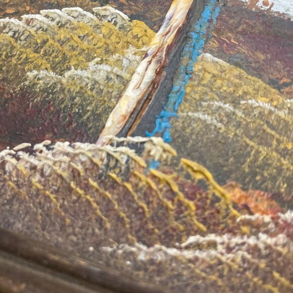 Vintage Framed Landscape Oil Painting With Wooden Carved Frame 14.5" X 12.5" - Picture 3 of 5